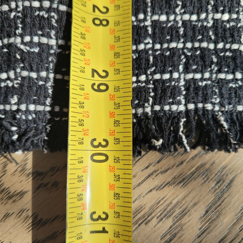 ZARA Women's Black White Plaid Button Fringe Mid-Length Jacket M Long Sleeve - Picture 4 of 5